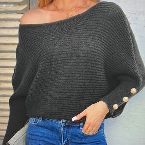 Elegant Black Off-Shoulder Sweater